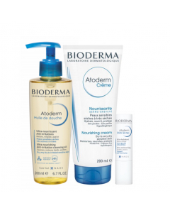 Bioderma Atoderm Cleansing Oil + Nourishing Cream + Lip Stick Set