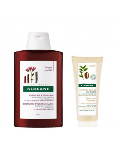 Klorane Strengthening and Revitalizing Shampoo With Quinine & Ultra Nourishing Body Lotion Pack (400+75ml)